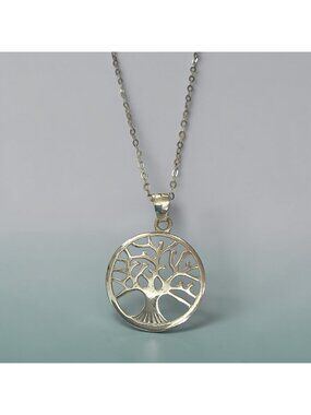 Tree Of Life Sterling Silver Pendant Necklace 16 Inches Made In Italy Elegant Li